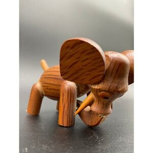 Vintage Goula Wooden Elephant Figurine Hand Carved Animal Spain MCM